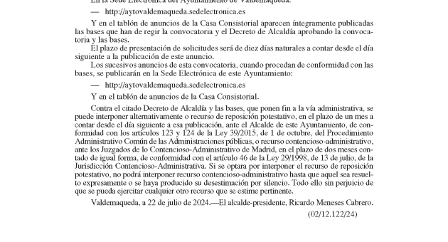 Bases y convocatoria del proceso de selección para la constitución de una bolsa de trabajo temporal en la categoría profesional de Auxiliar Administrativo del Ayuntamiento de Valdemaqueda